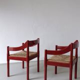 2 red Vico Magistretti “Carimate” style armchairs | Italy | 1970s