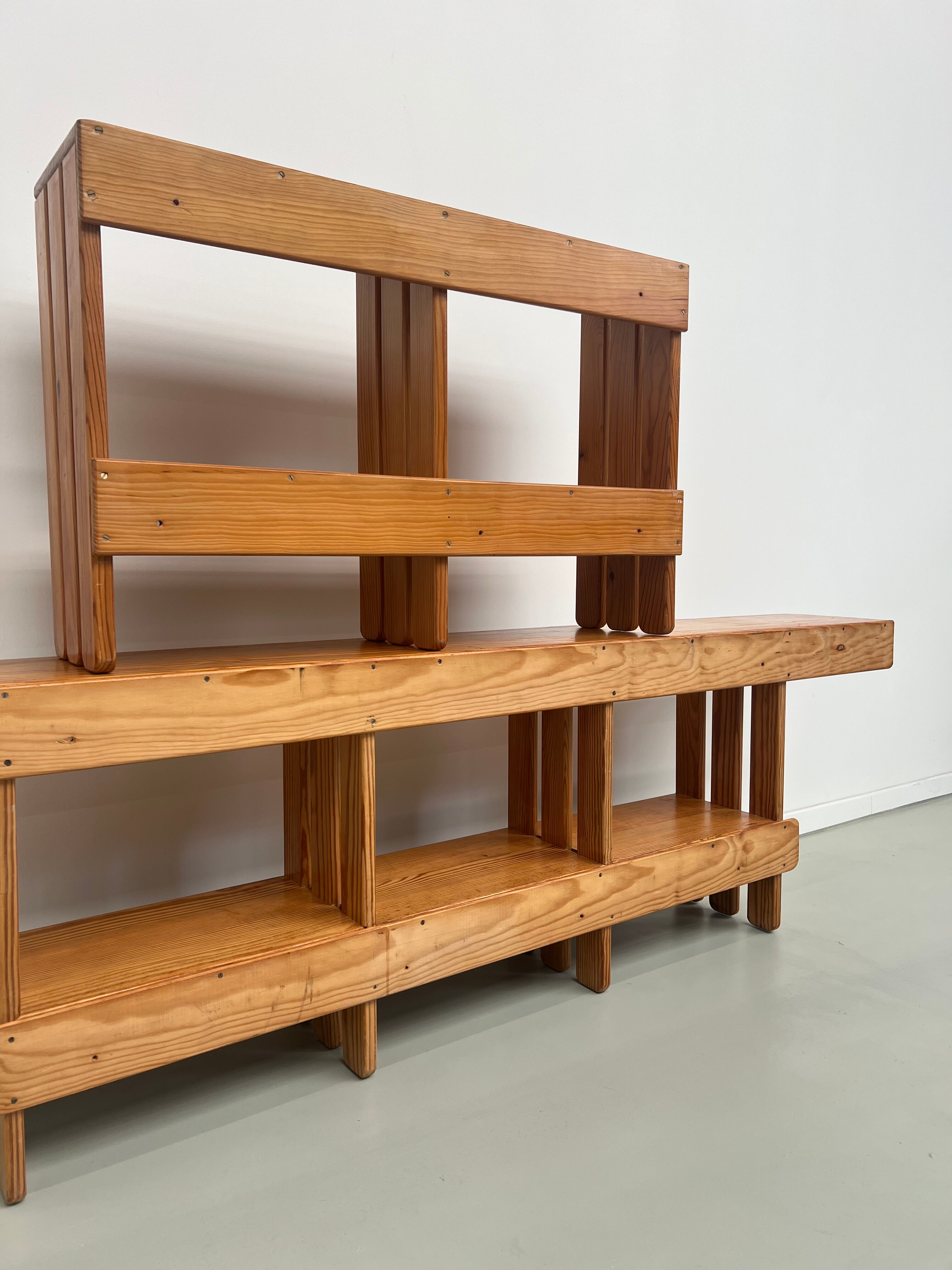 Pair of modernist pine wall shelves, circa 1970
