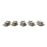 Stoneware coffee service from Pornic with turquoise flower print, 1970s-80s