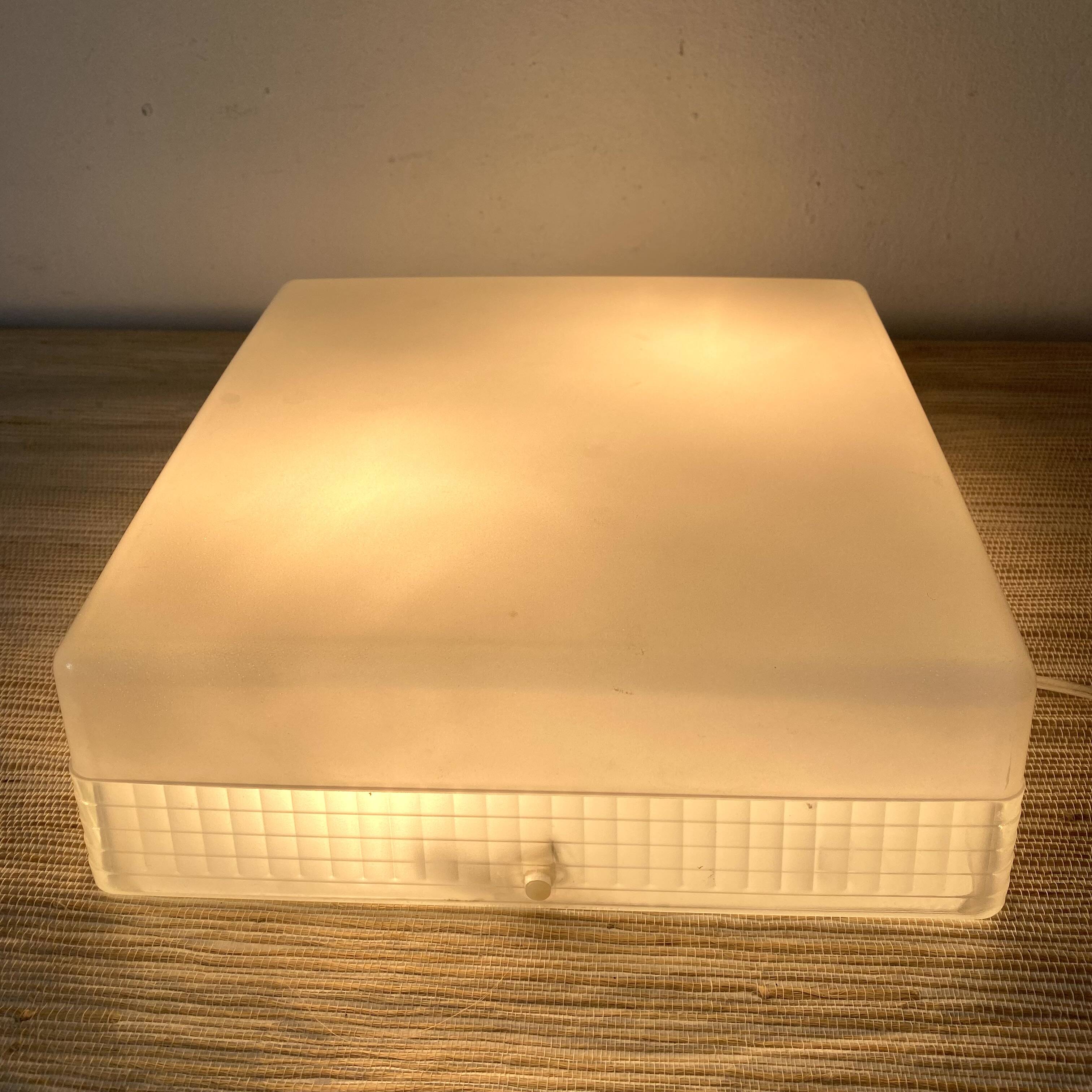 Square holophane ceiling light, industrial style, 1960s