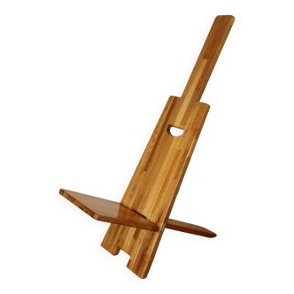 Sculptural brutalist armchair in solid elm, 1980.