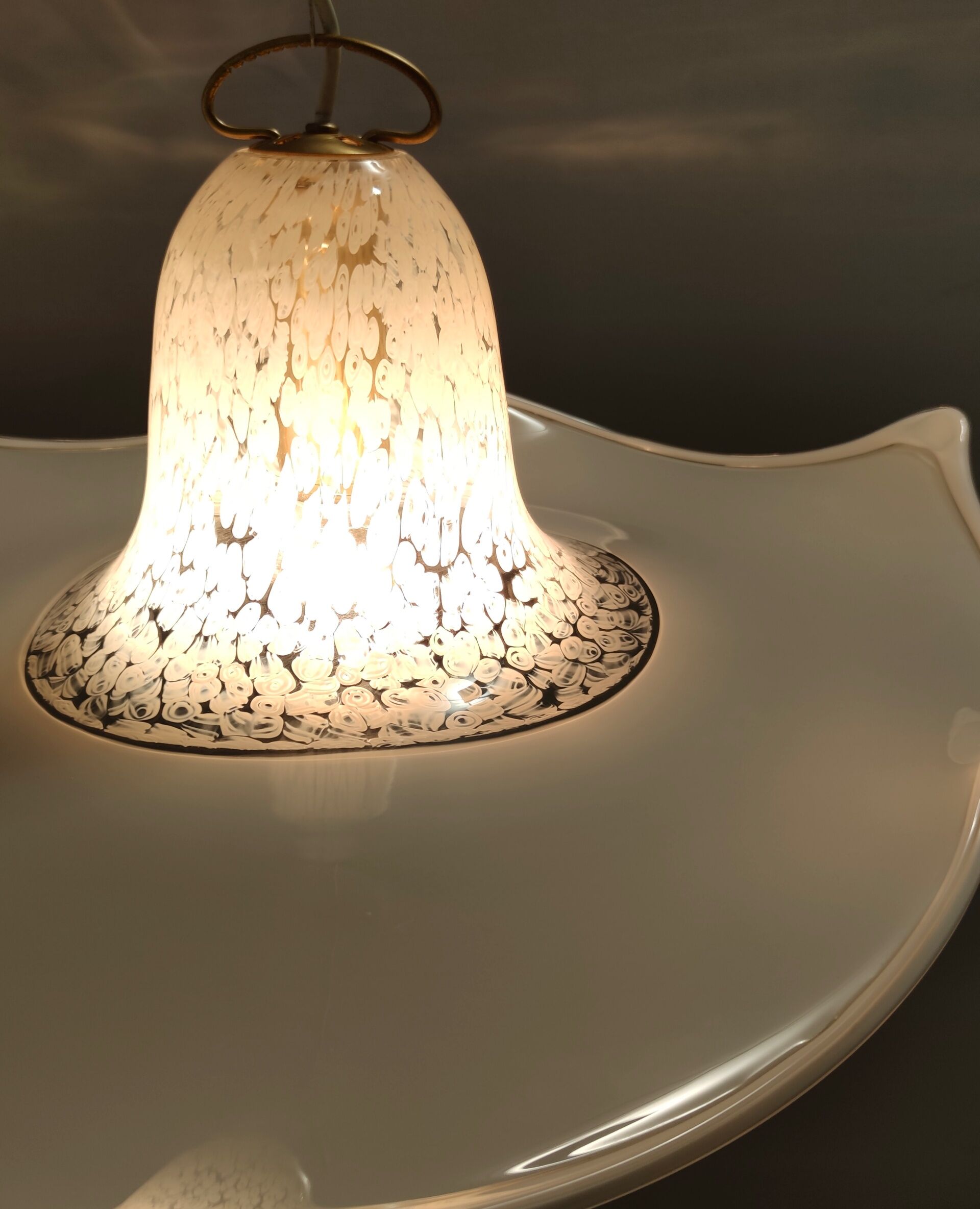 Postmodern white murano glass pendant marked la murrina, italy 1980s