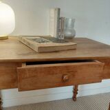 Old solid wood console - turned legs - drawer in chic country style