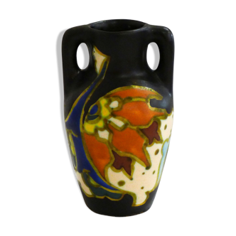 Tiny vase amphora with matte enamels from Gouda, 1930'