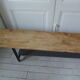 Bench metal structure and cross slate gray wood, waxed seat medium oak.