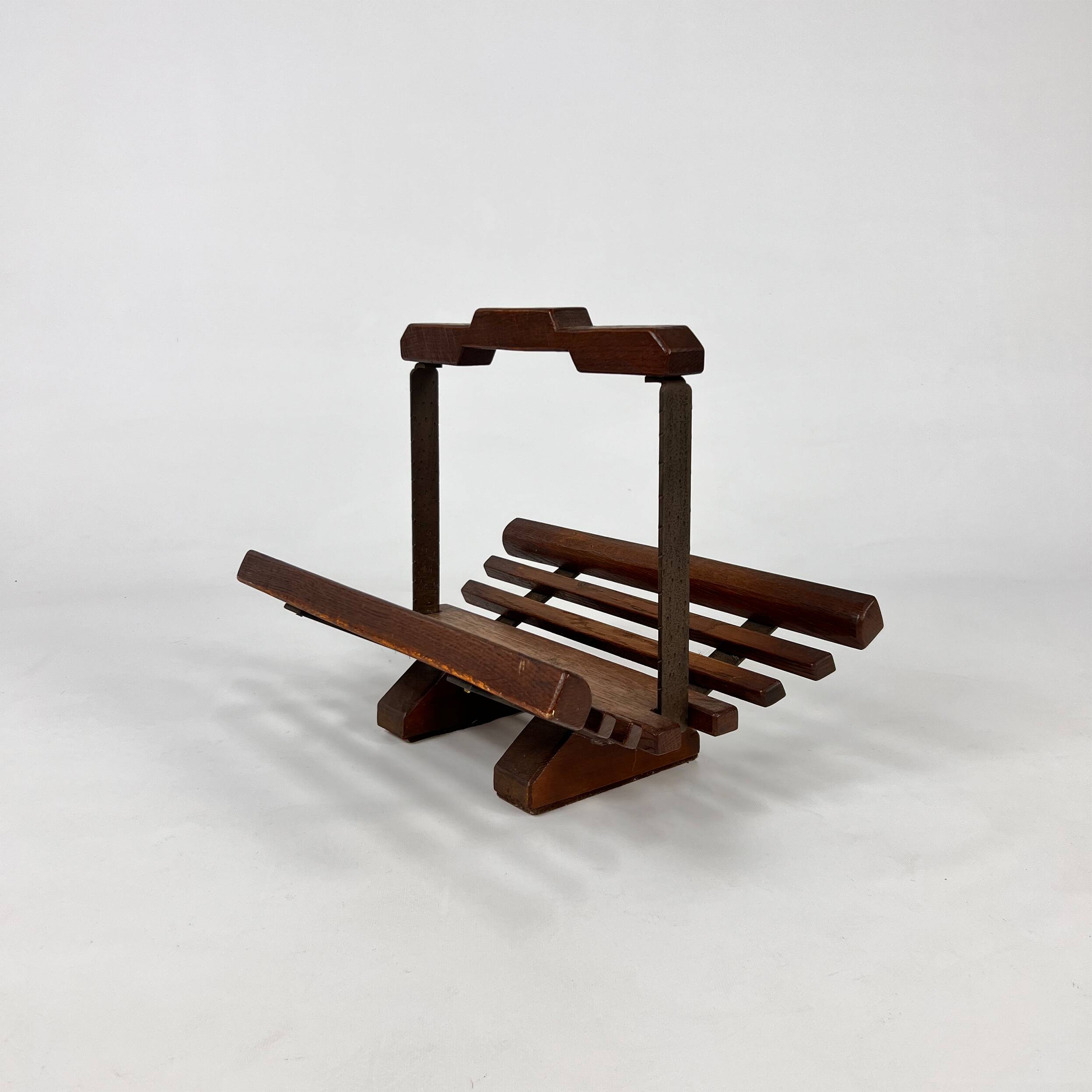 Modernist Oak Magazine Rack, 1970s