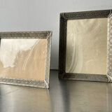 Pair identical vintage metal frames each 18.5 cm x 14.5 cm convex glass