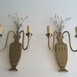 Pair of brass and crystal wall sconces