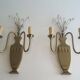 Pair of brass and crystal wall sconces