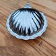 Silver-plated metal and blue glass butter dish