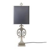 Neoclassical table lamp in brushed metal, in the style of Maison Charles