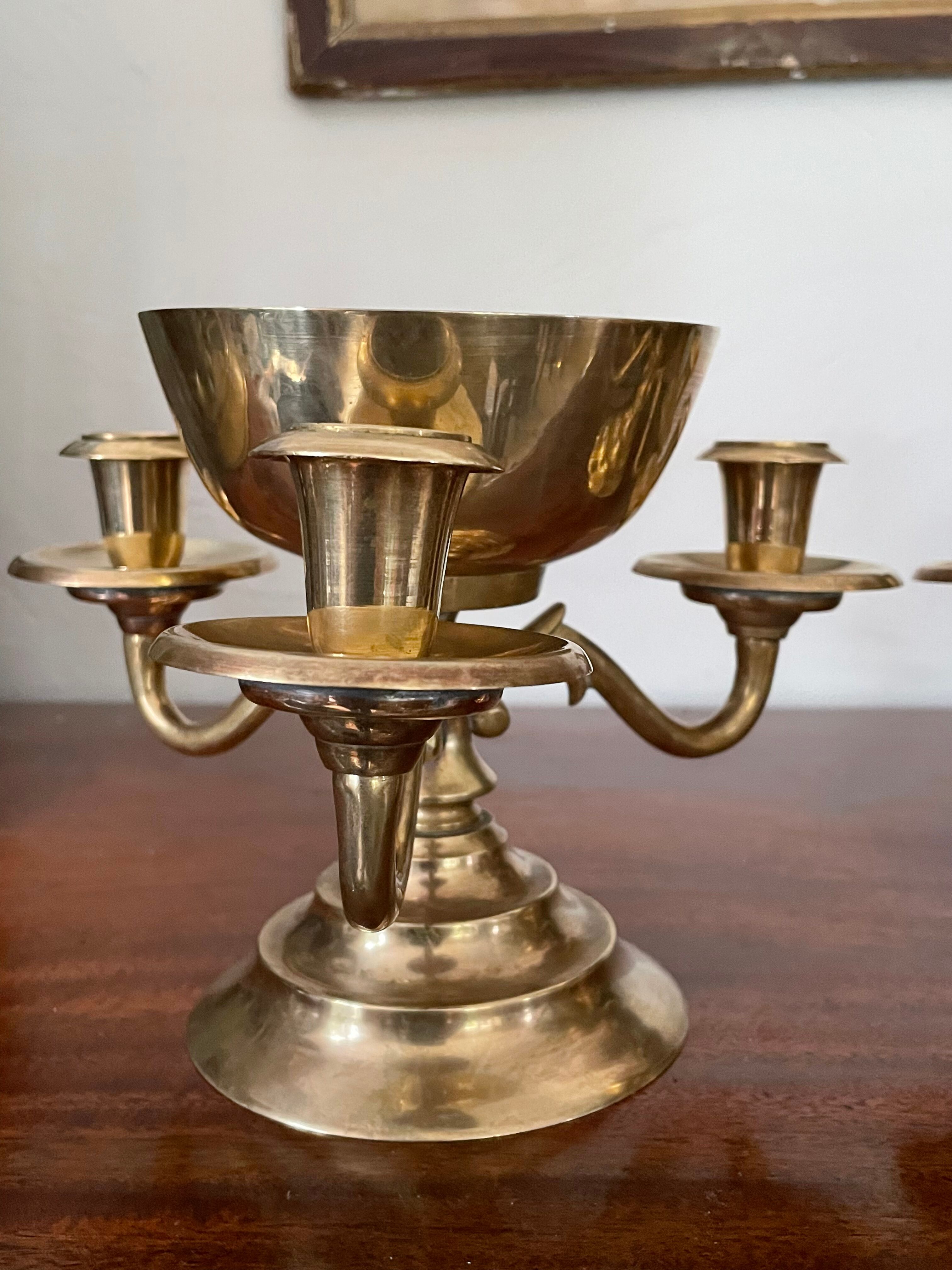 Pair of solid brass calyx candlesticks
