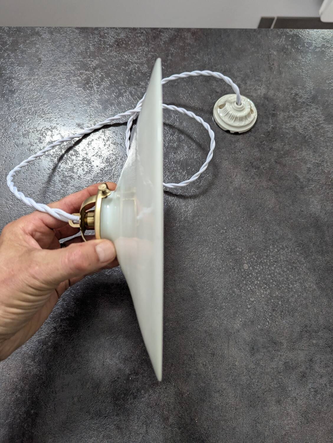 Antique pendant lampshade with opaline disc, diameter 25.5 cm, art deco