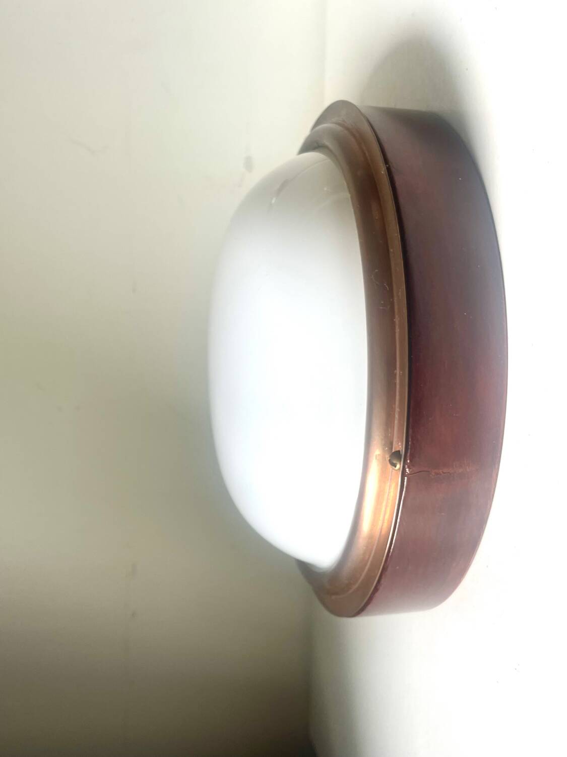 Vintage  wall or ceiling light in Mahogany & copper with  glass from a yacht