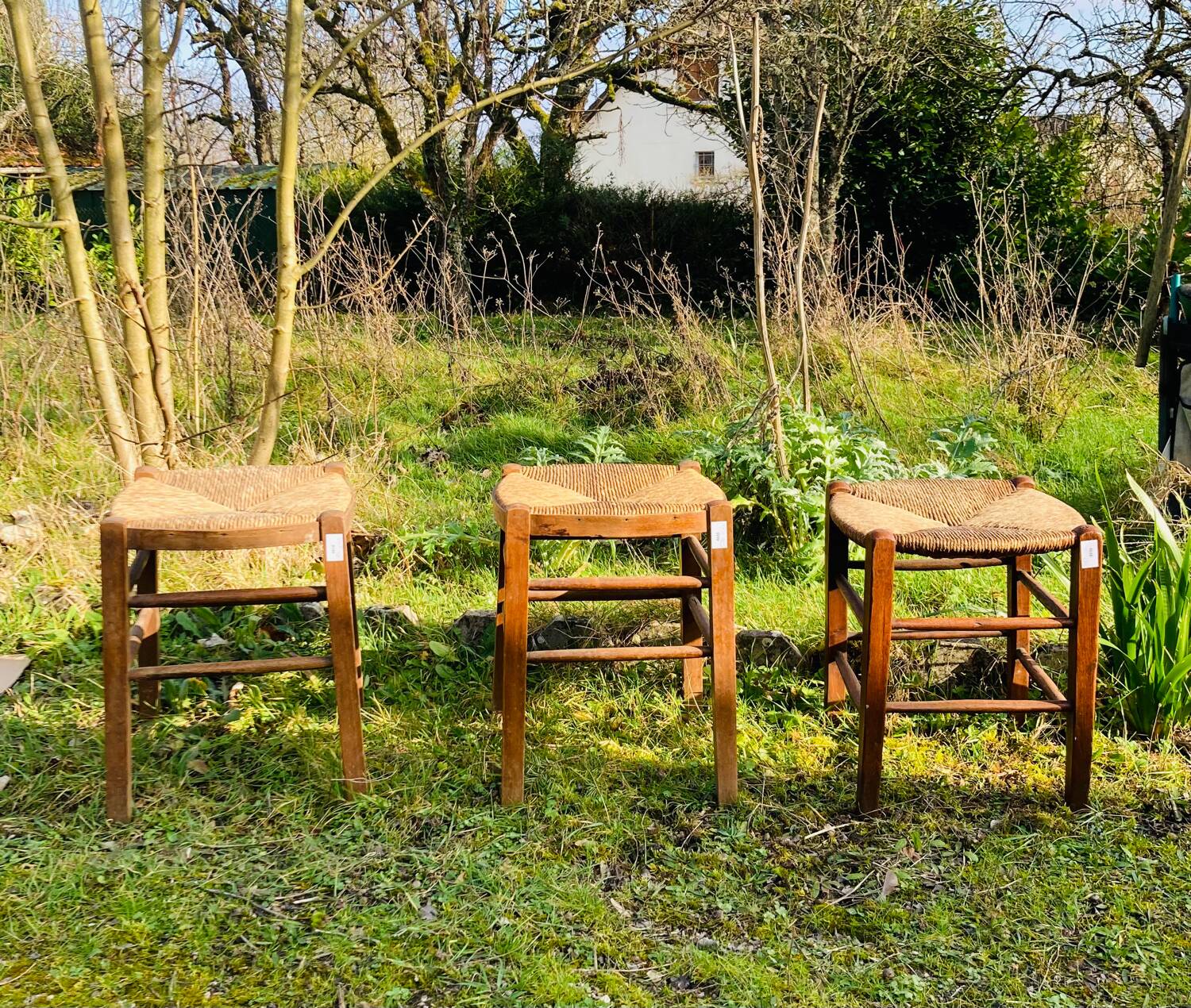 Tabouret rustique en bois et paille, XIXème s.