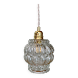 Vintage globe pendant lamp in transparent molded glass