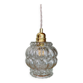 Vintage globe pendant lamp in transparent molded glass