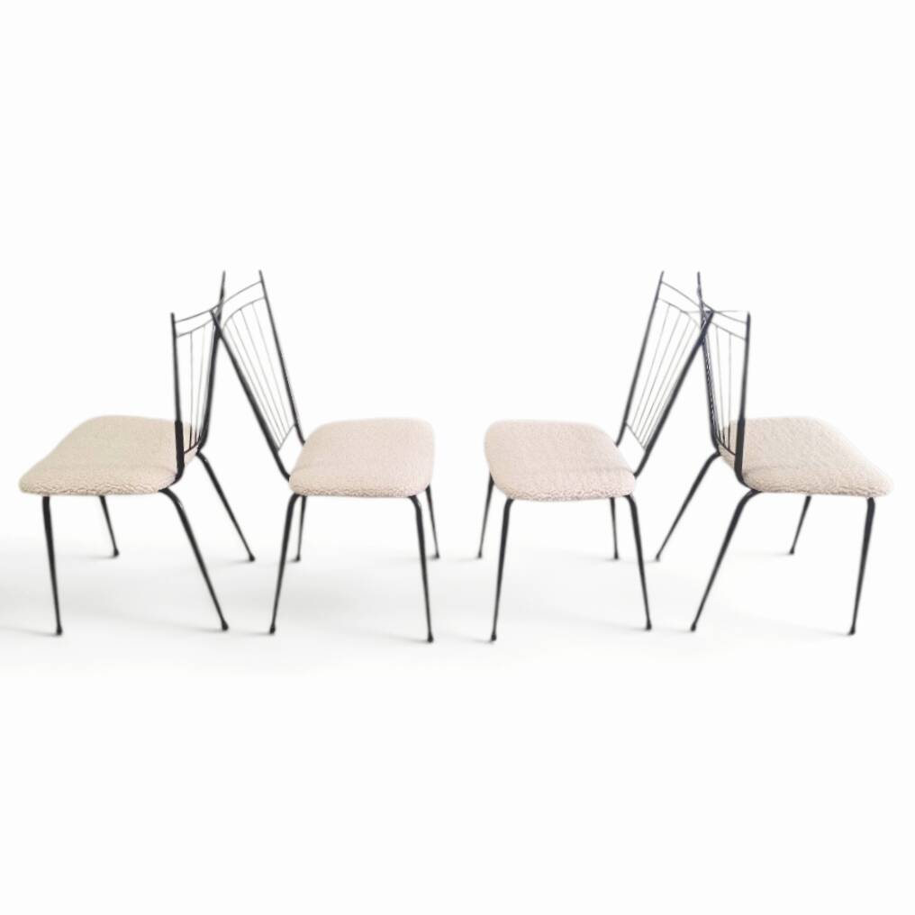 Suite de 4 chaises "Harpe" 1950 – Design Mid-Century & Assises Bouclée