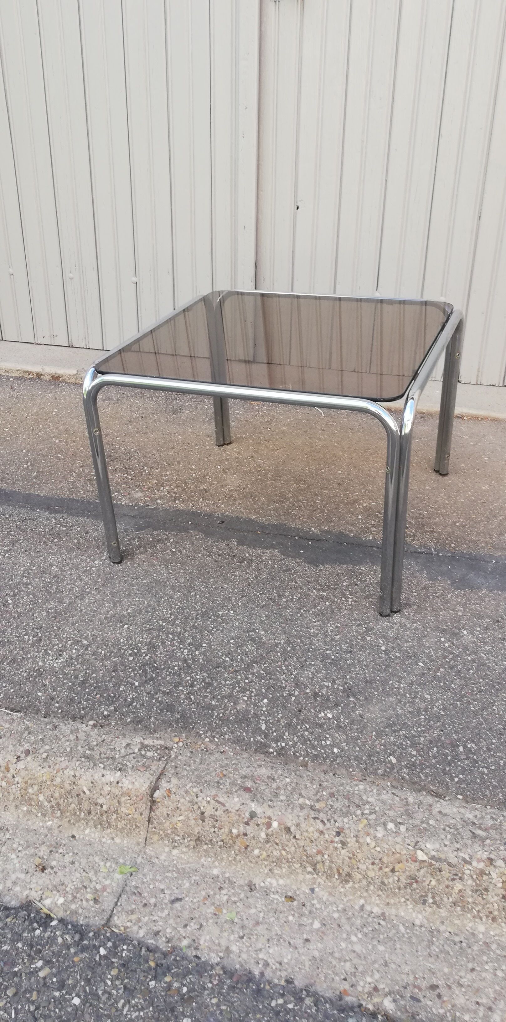 Vintage square coffee table chrome and smoked glass