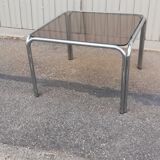 Vintage square coffee table chrome and smoked glass
