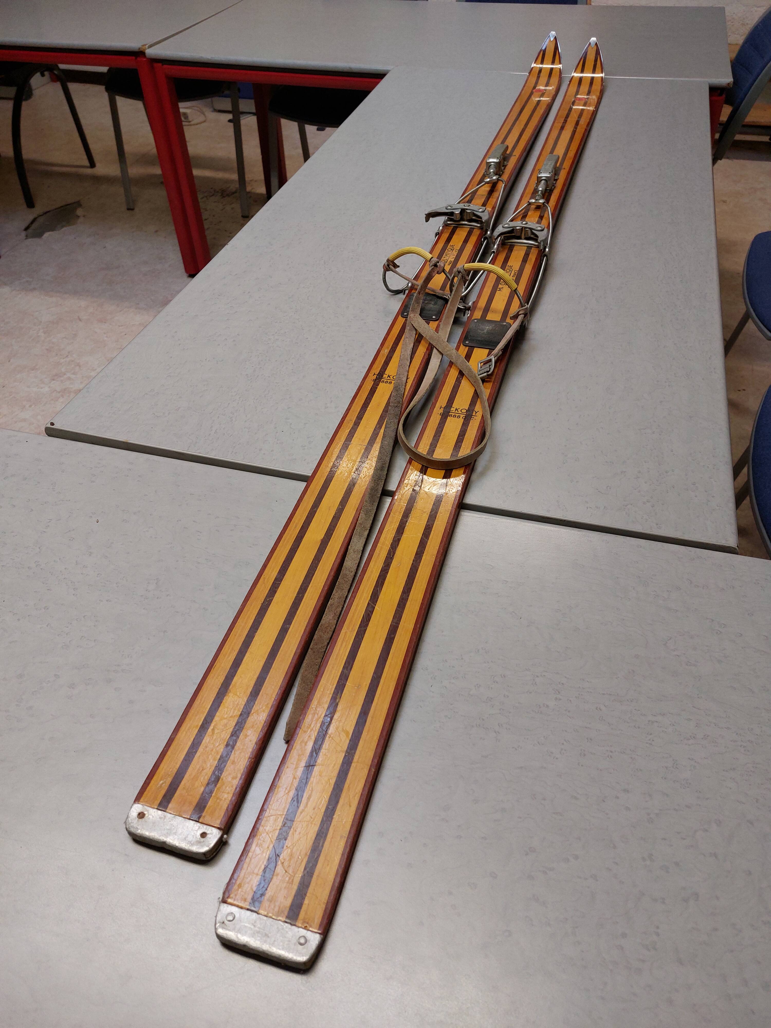 Vintage wooden skis Rossignol Hickory Olympic model 204 cm