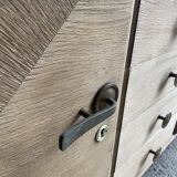 Raw wood chest of drawers with marble top