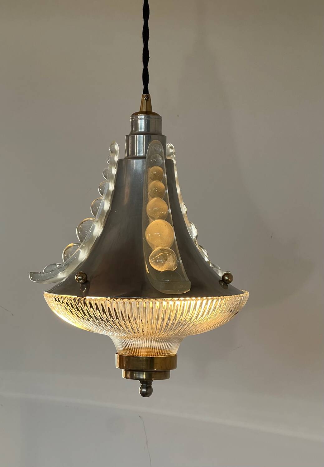 Holophane Art Deco prismatic glass pendant light