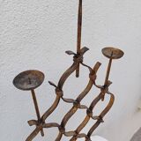 Large hammered wrought iron table candlesticks, gilded, 1950s, 60s