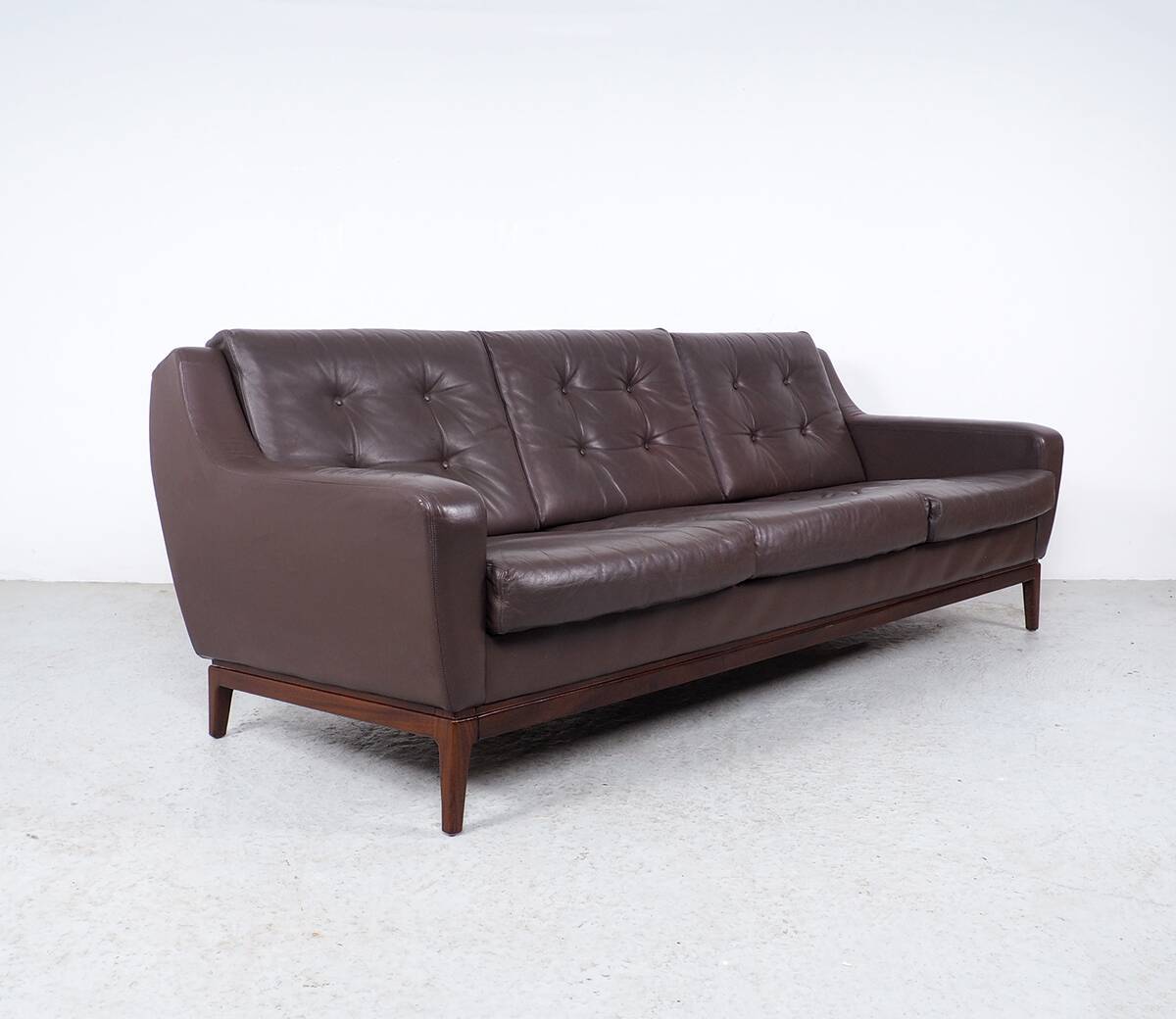 Vintage Brown Leather Sofa on Rosewood Legs from Porfilia Werke, 1960s