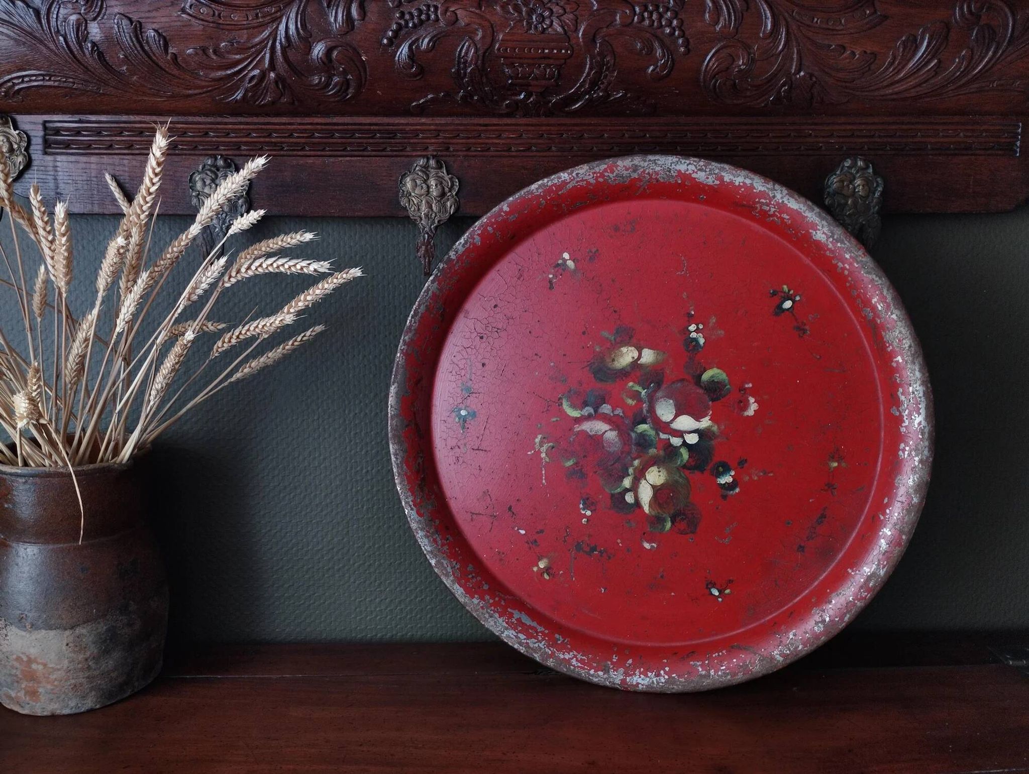 Very large Napoleon III tray in painted tin