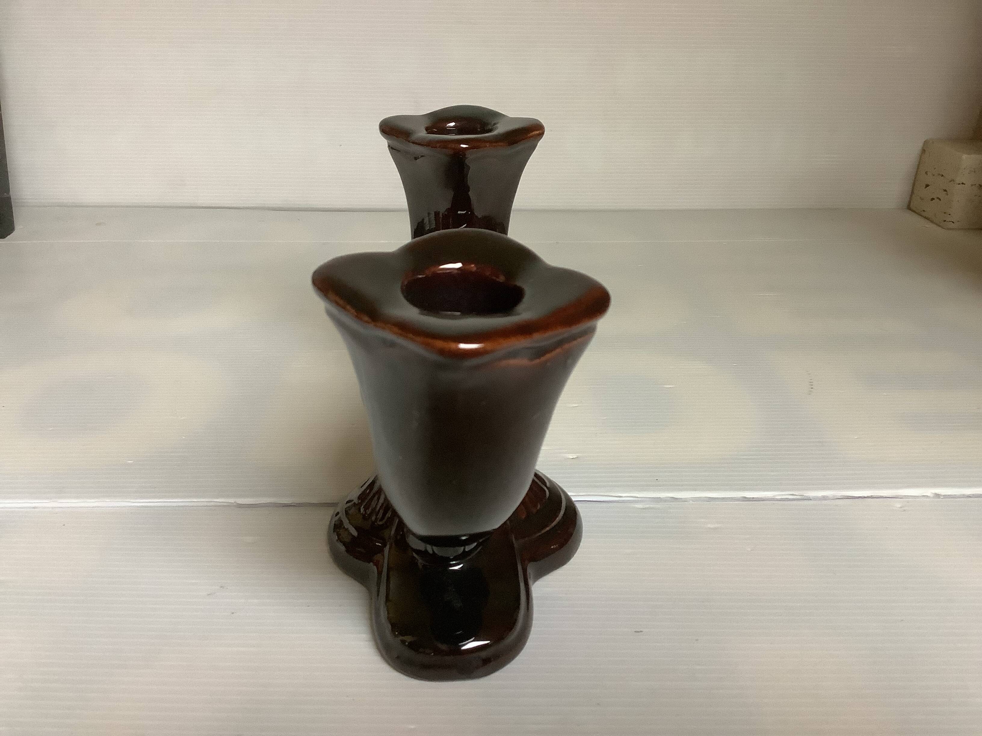 Art Deco brown double candle holder