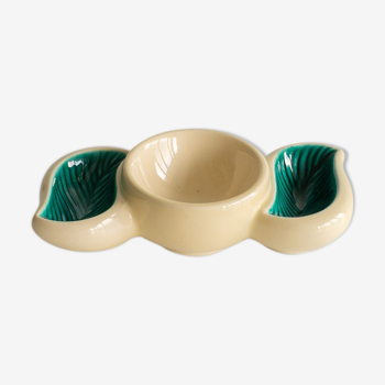 Small green and off-white ceramic ramekin