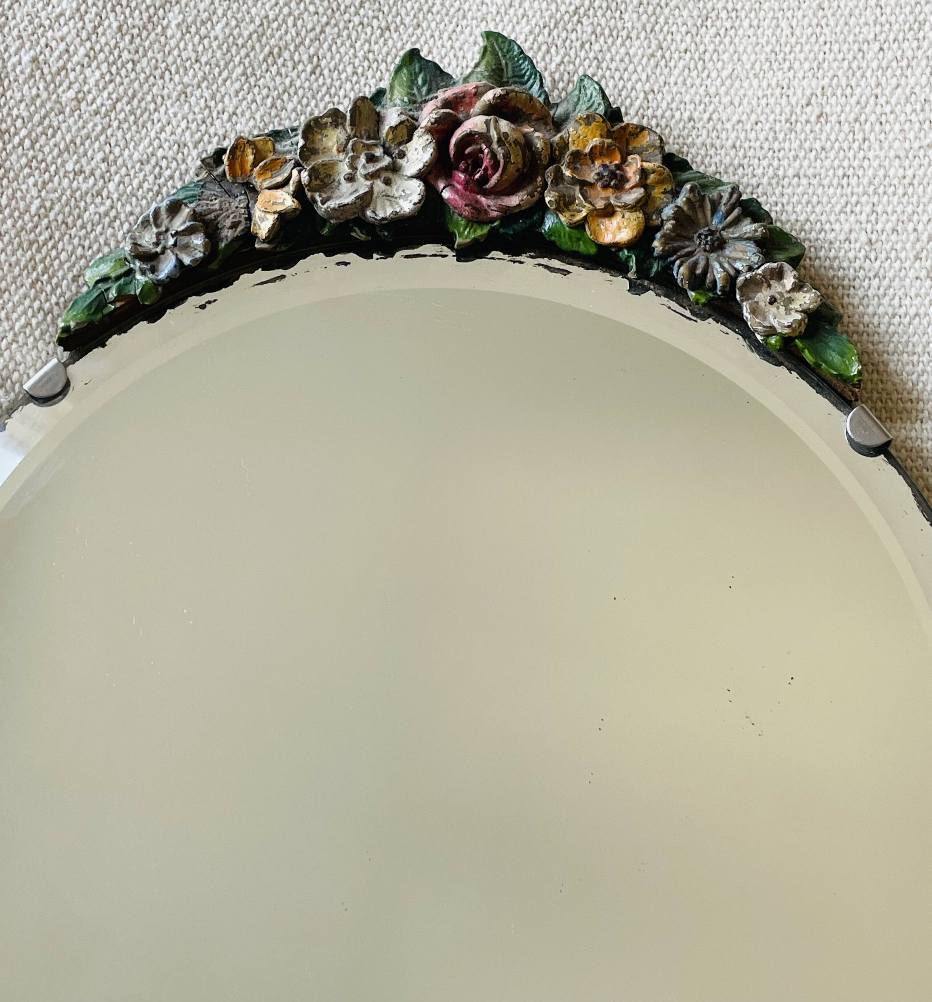 vintage table mirror flower decor painted wood