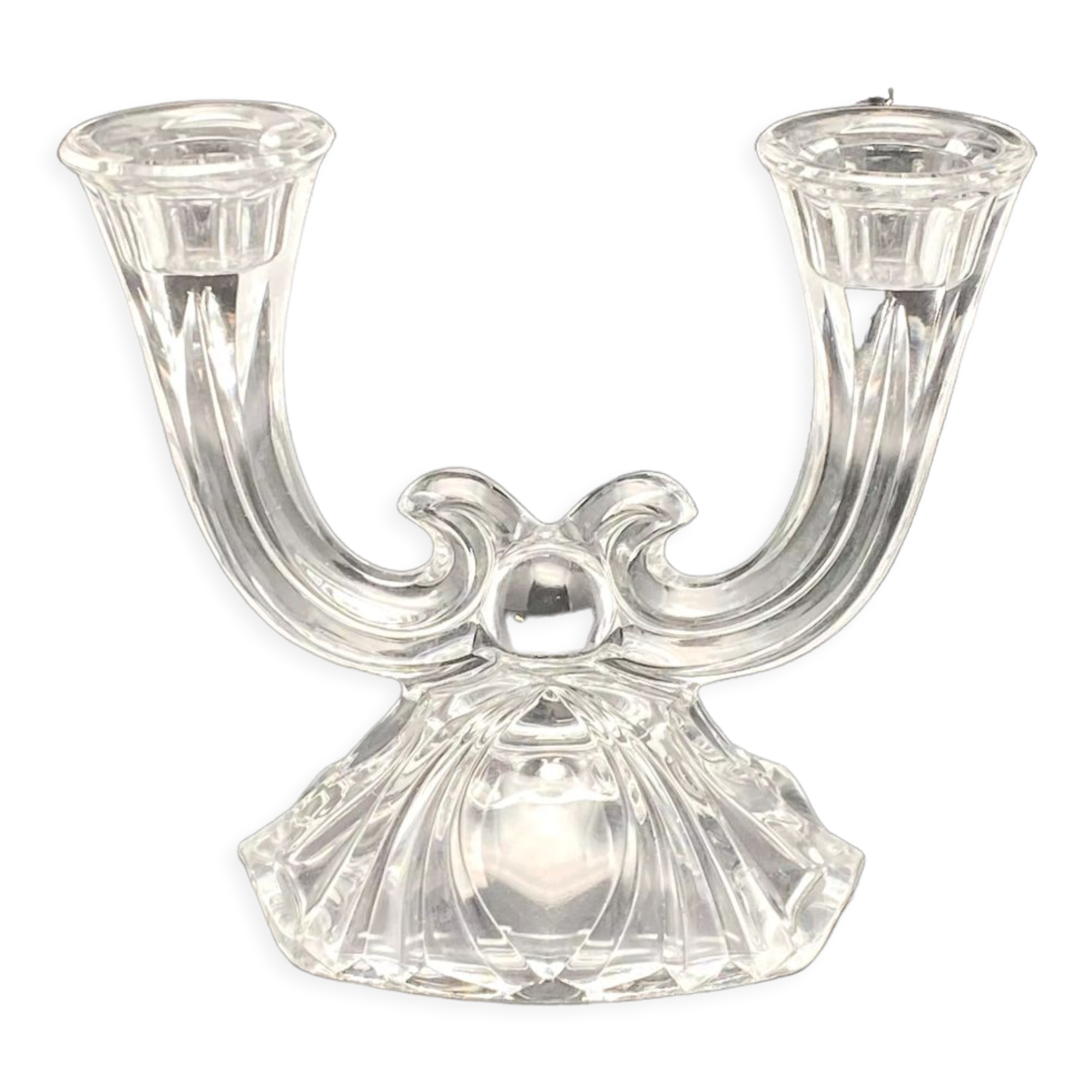 Chandelier double en verre travaillé transparent