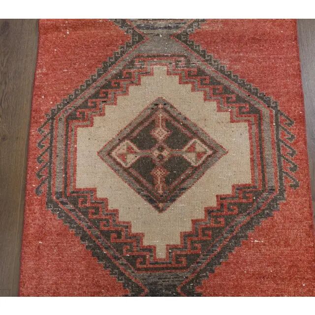 Vintage Turkish Hand-Knotted Red Runner Rug 83x380