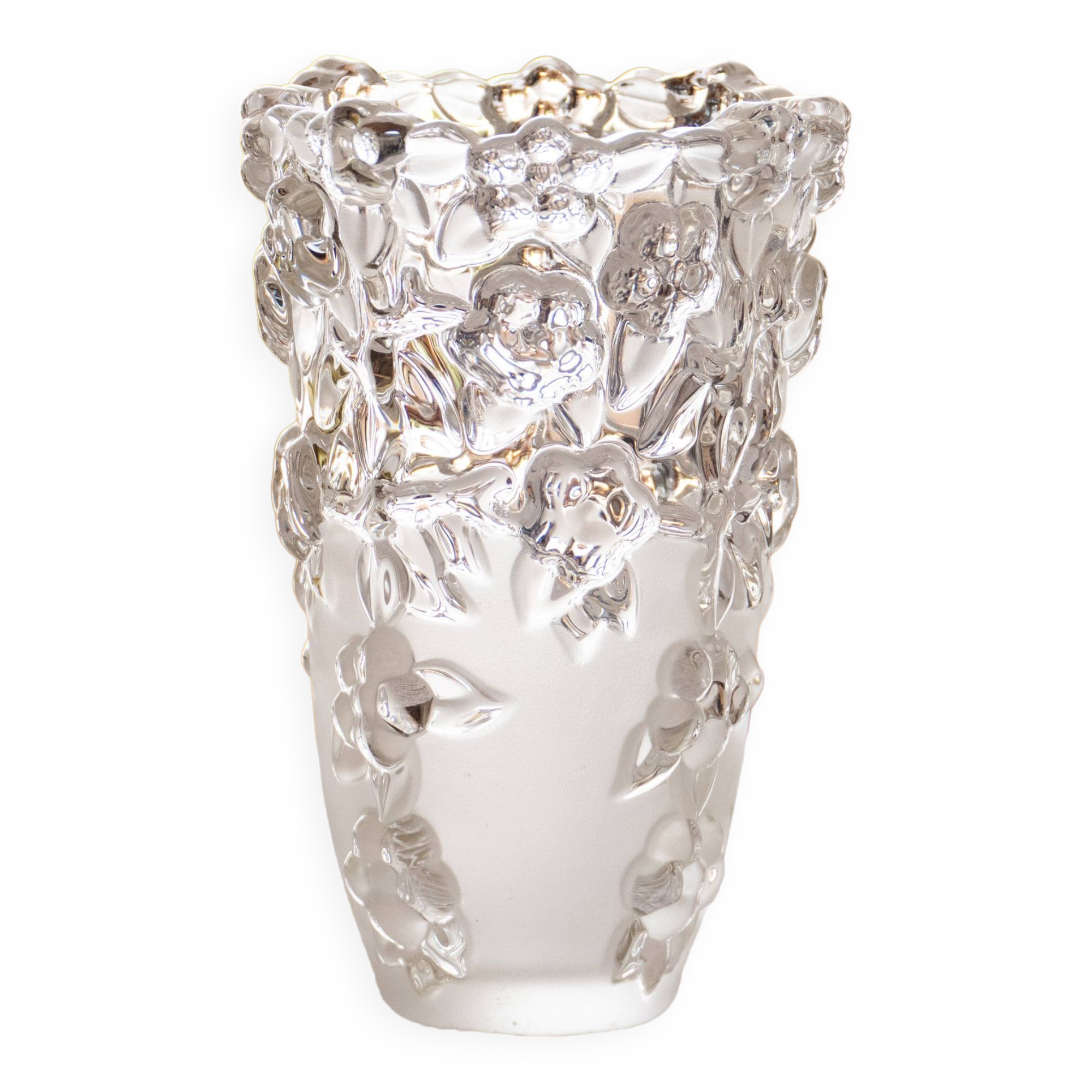 Vase vintage en verre dépoli relief de roses
