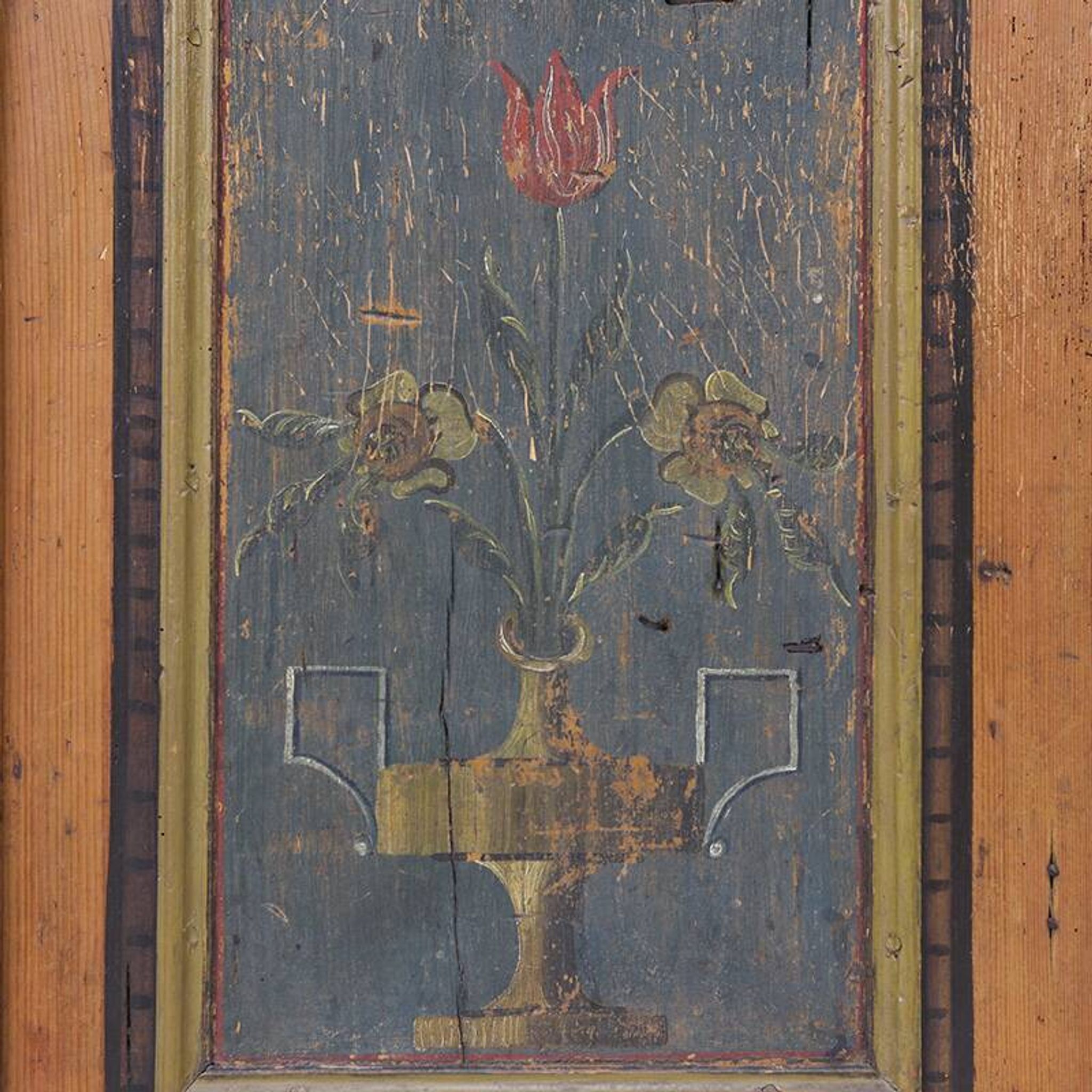 Antique Rustic Farmhouse Folk Art Painted Bridal Cabinet 1822
