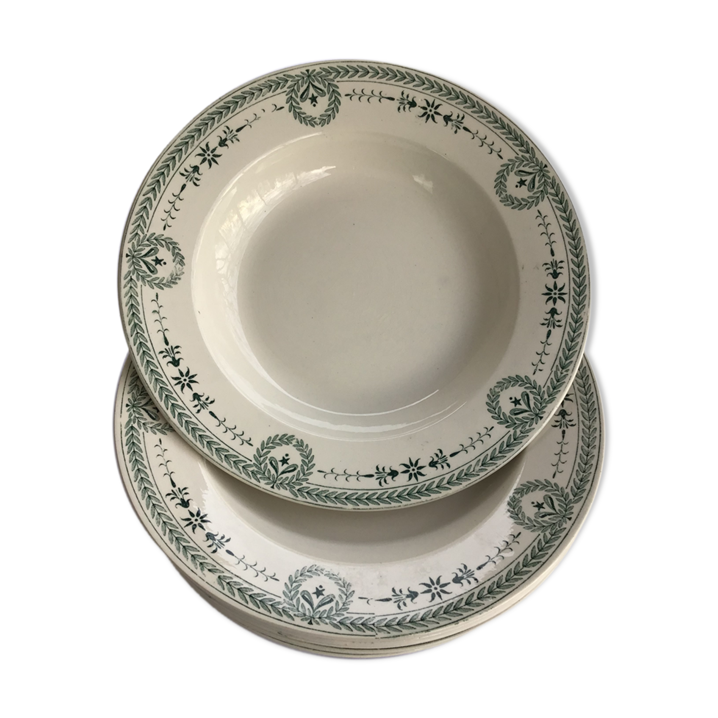 7 Old dark green Digoin hollow plates