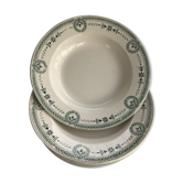 Set de 7 assiettes creuses Digoin vert foncé anciennes