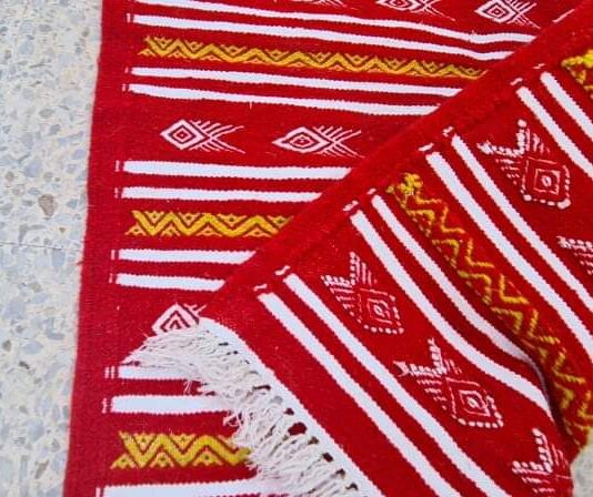 Handmade white and yellow red carpet 72x107cm