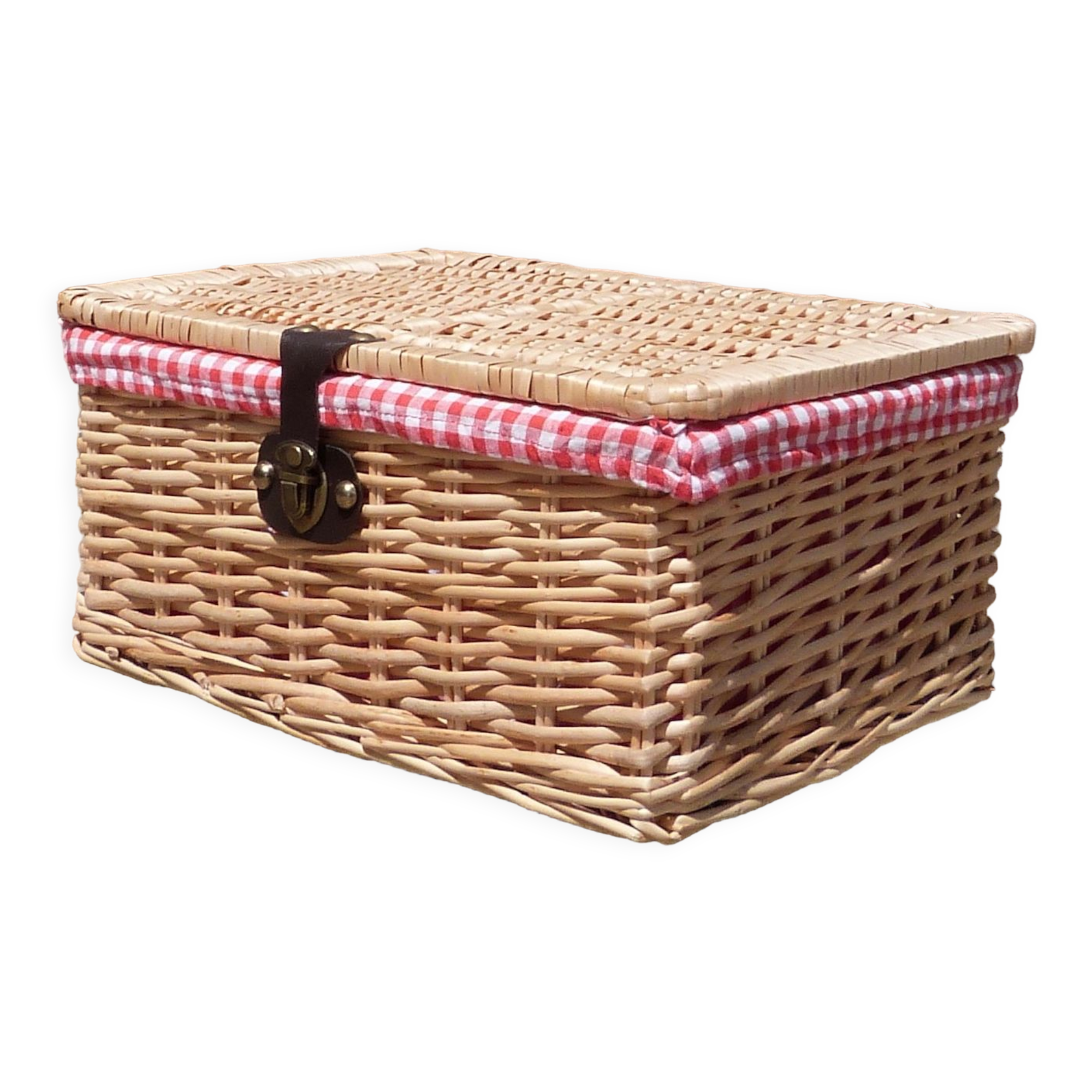 Wicker basket with gingham fabric