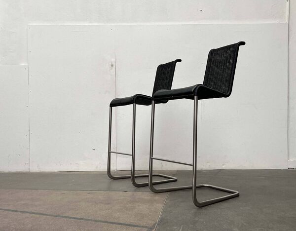 Tabourets de bar cantilever allemands vintage B30 avec coussins en cuir de Tecta et Jean Prouvé, lot de 2
