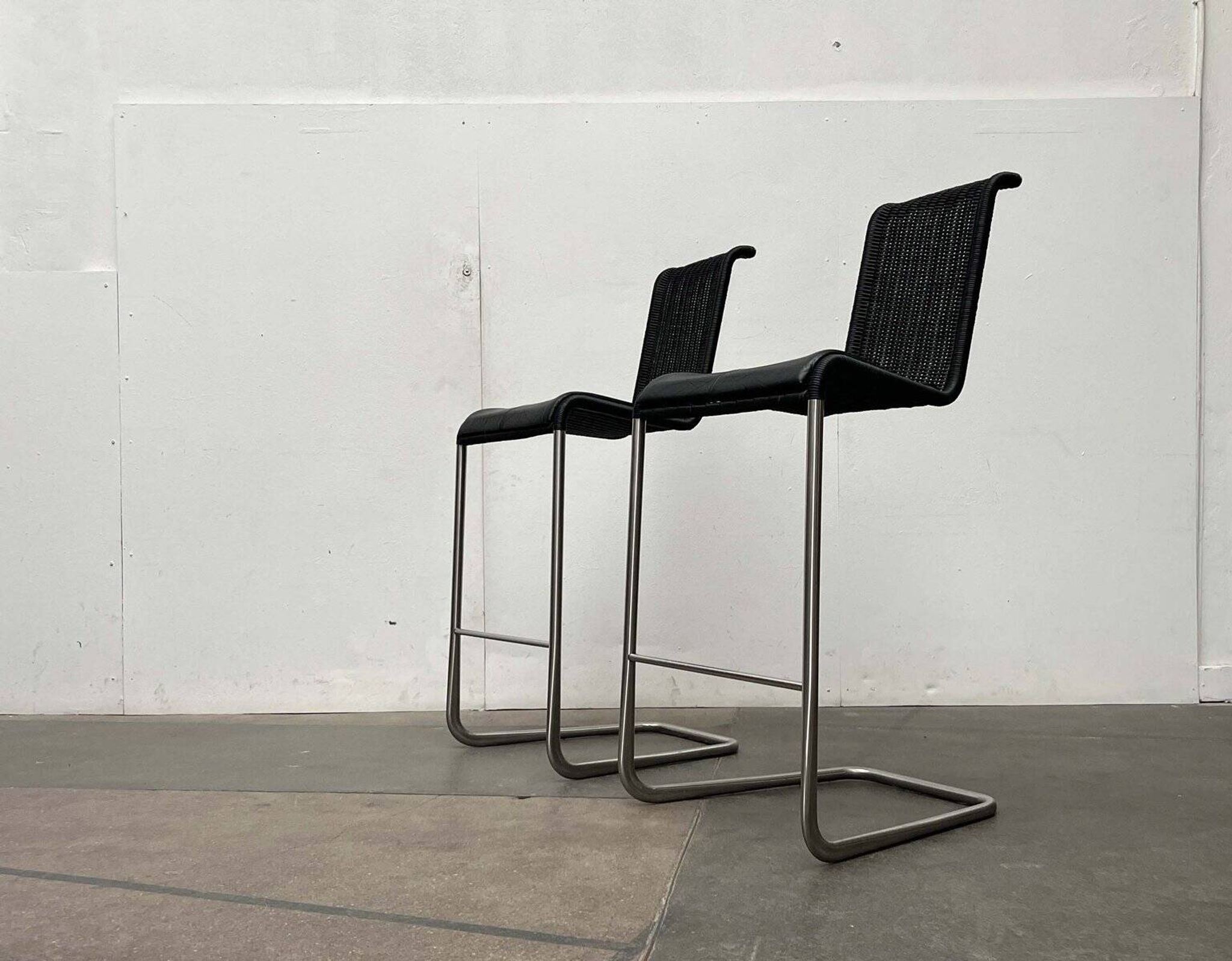 Vintage German cantilever bar stools B30 with leather cushions by Tecta and Jean Prouvé, set of 2.
