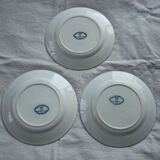 3 plates flat blue pink badonviller