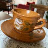 6 tasses et sous-tasses en grès fleuri Saint-Amand.