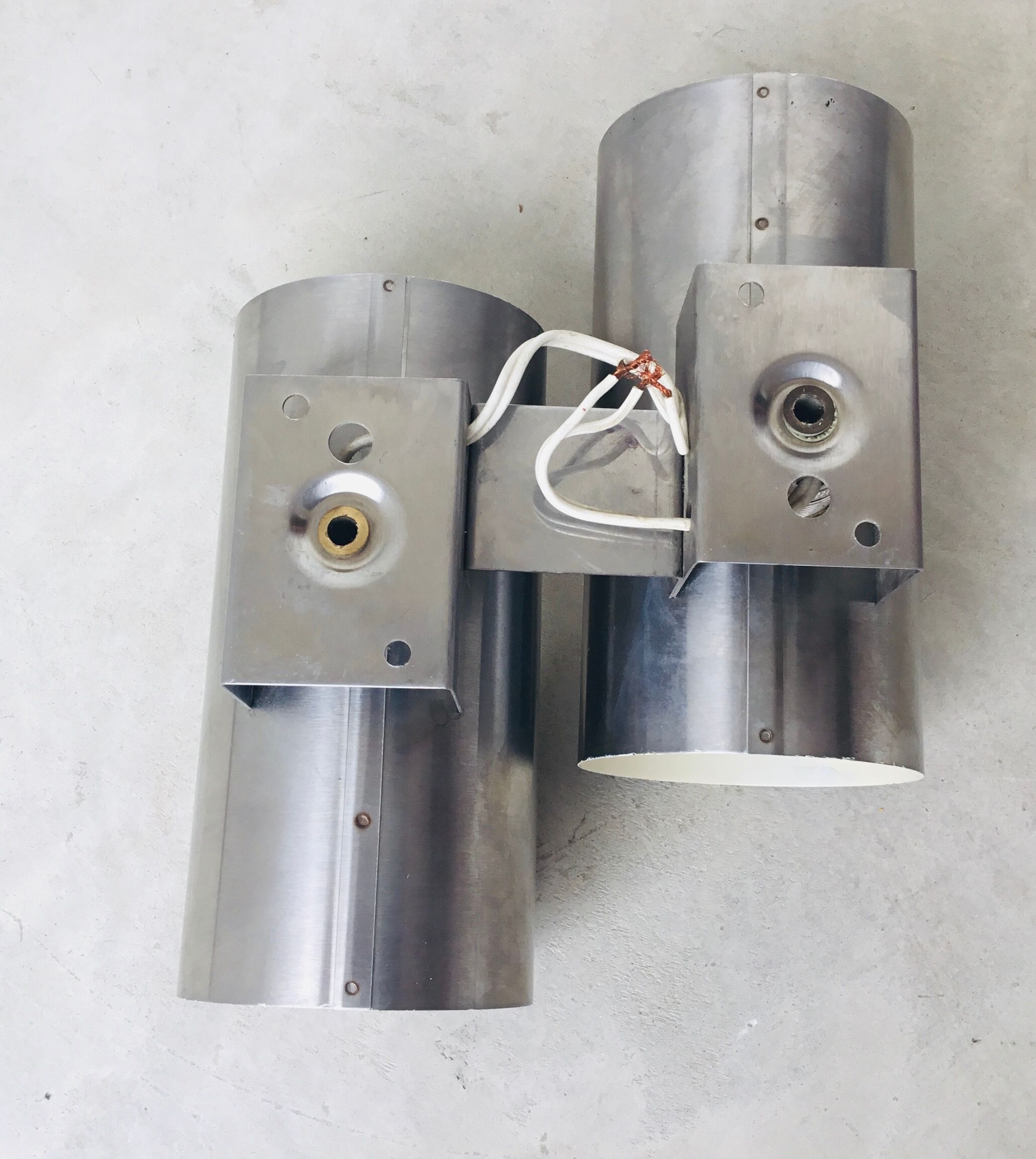 Double cylindrical wall lamp oxar stainless steel design 1970