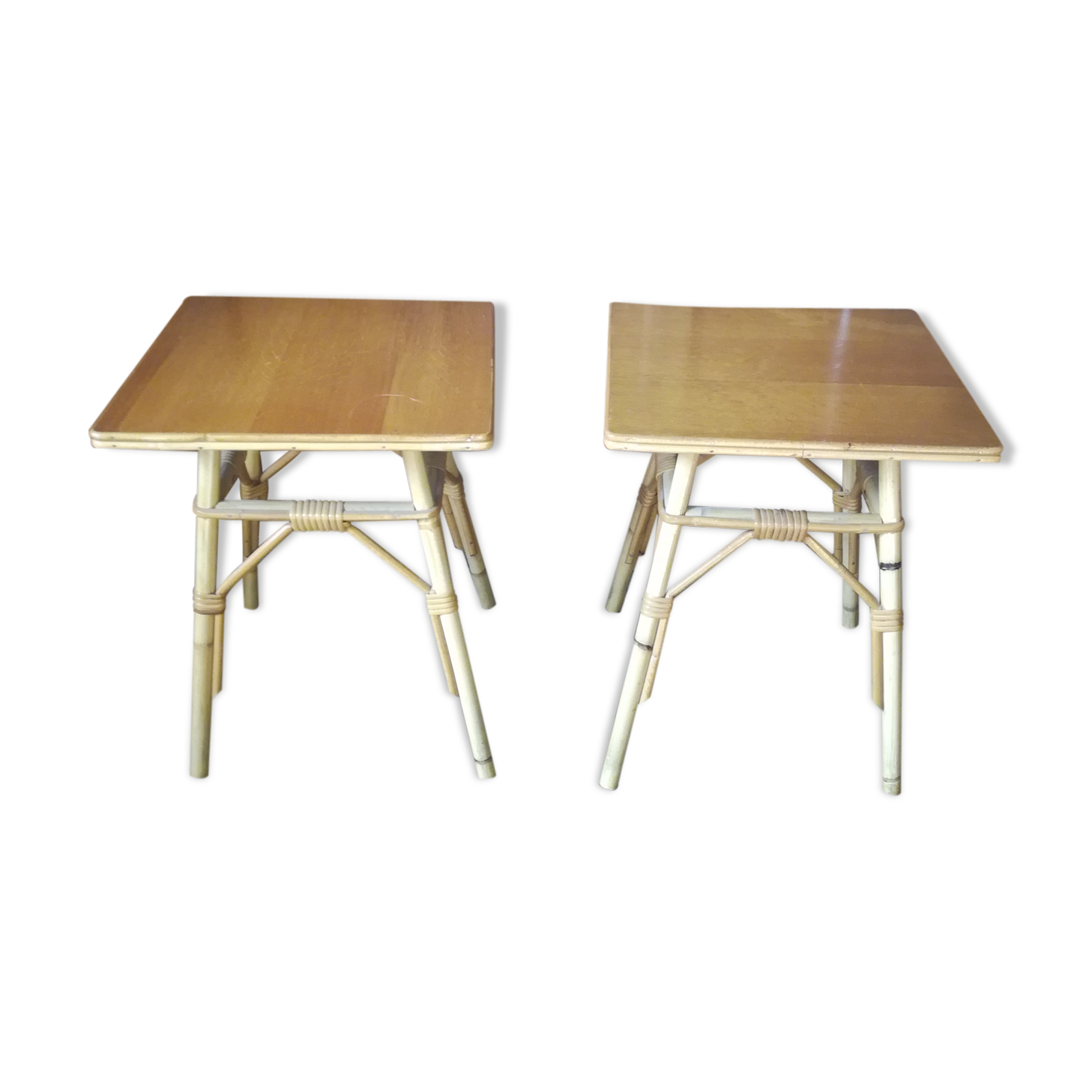 Pair of rattan bedside