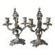 Pair of Candelabra in Louis XV/Rocaille Style, 2 lights. In gilded bronze, 19th century.