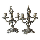 Paire Candélabres Style Louis XV/Rocaille, 2 feux. En bronze doré, XIX