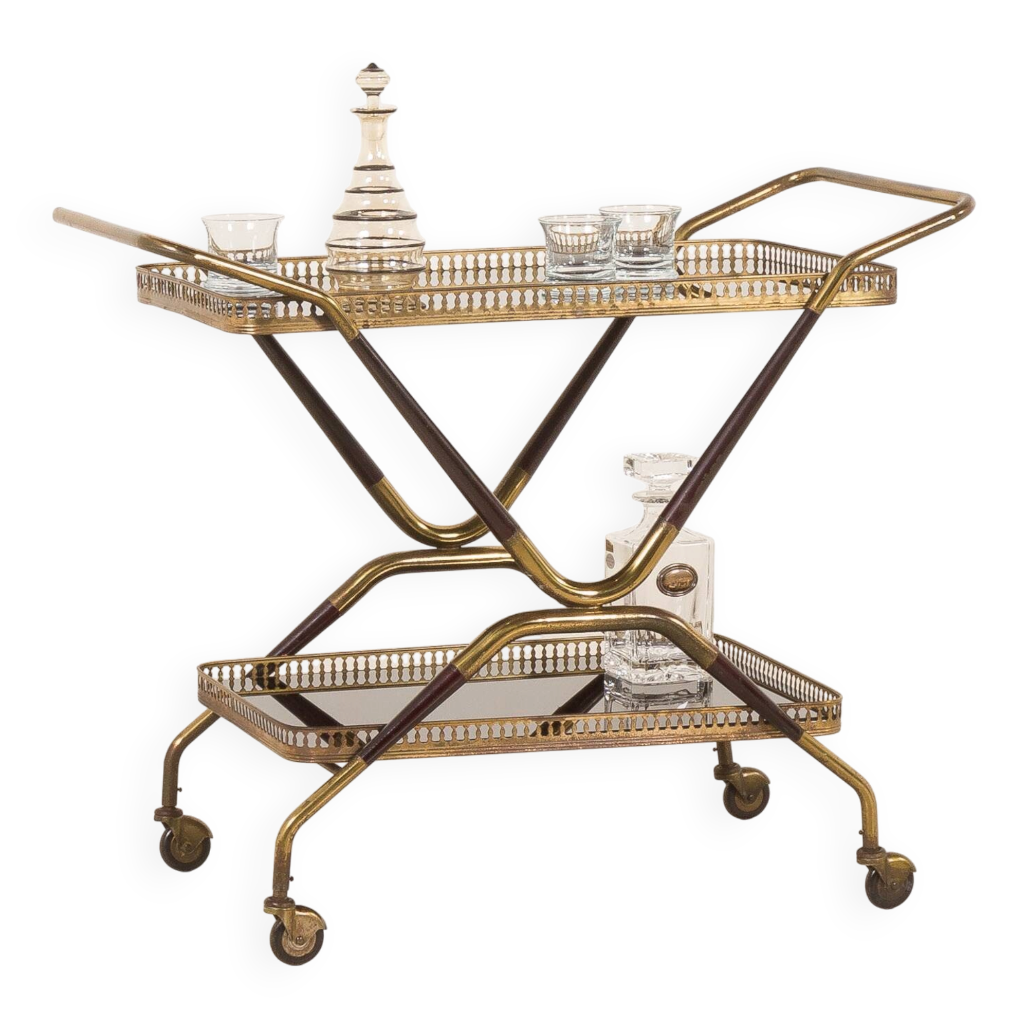 Italian mid century brass bar cart, serving trolley, 1960s